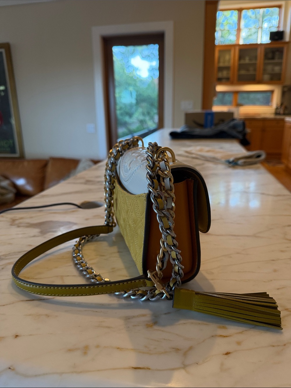Tory Burch Cream and Yellow Fleming Shoulder/Crossbody Bag - Picture 2 of 9